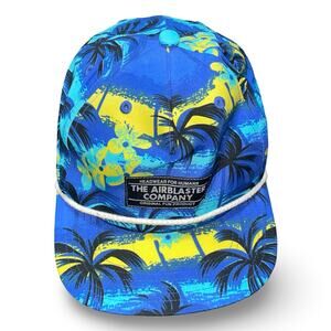 Airblaster Company Hawaiian Cap Blue Yellow Tropical Palm Tree Rope Snapback Hat
